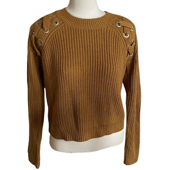 Pink Rose Sweaters - Brown / mustard yellow crop top chunky sweater size medium